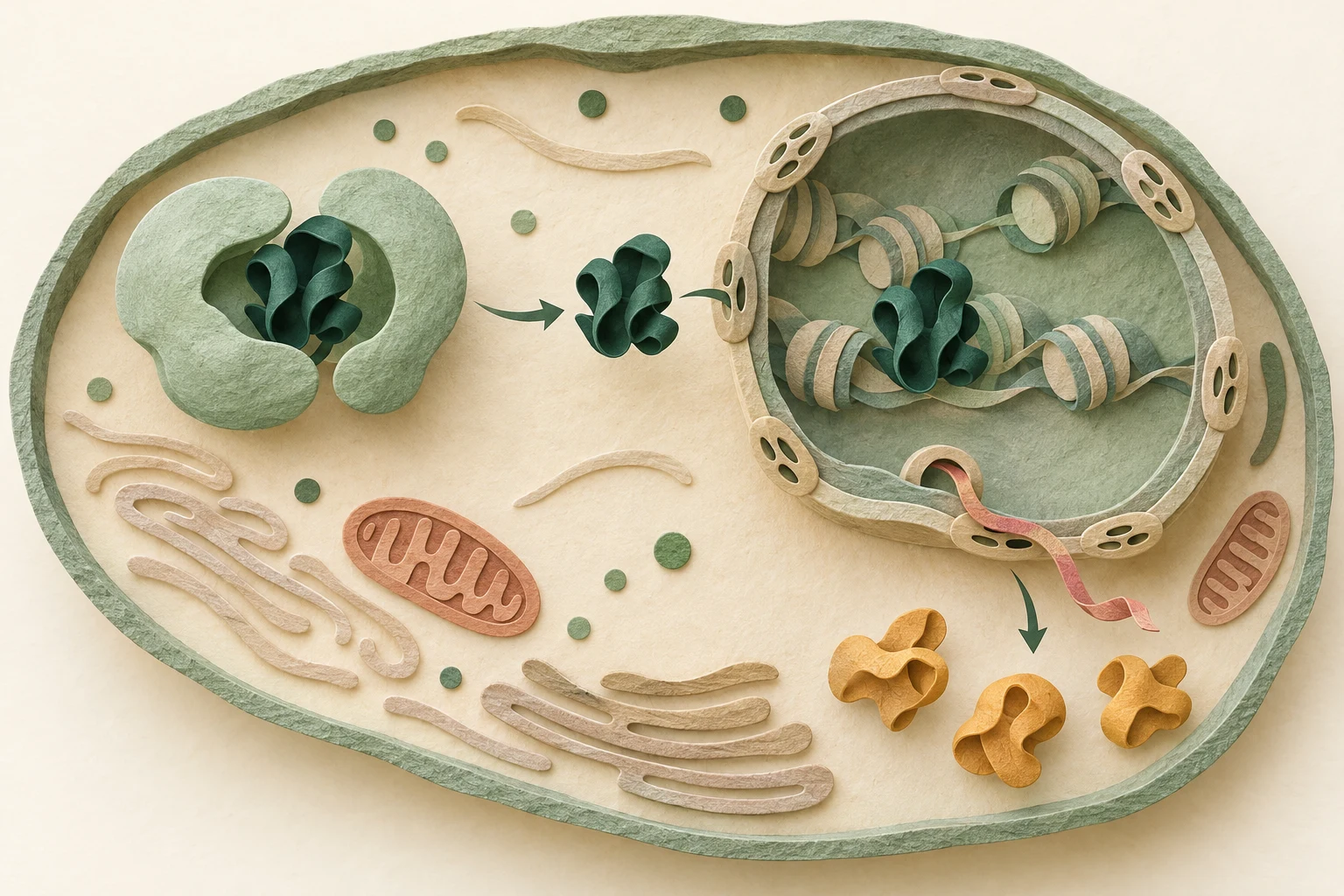 세포질의 조절 단백질, 핵으로 이동하는 NRF2, 방어 단백질의 생성을 표현한 세포 모형